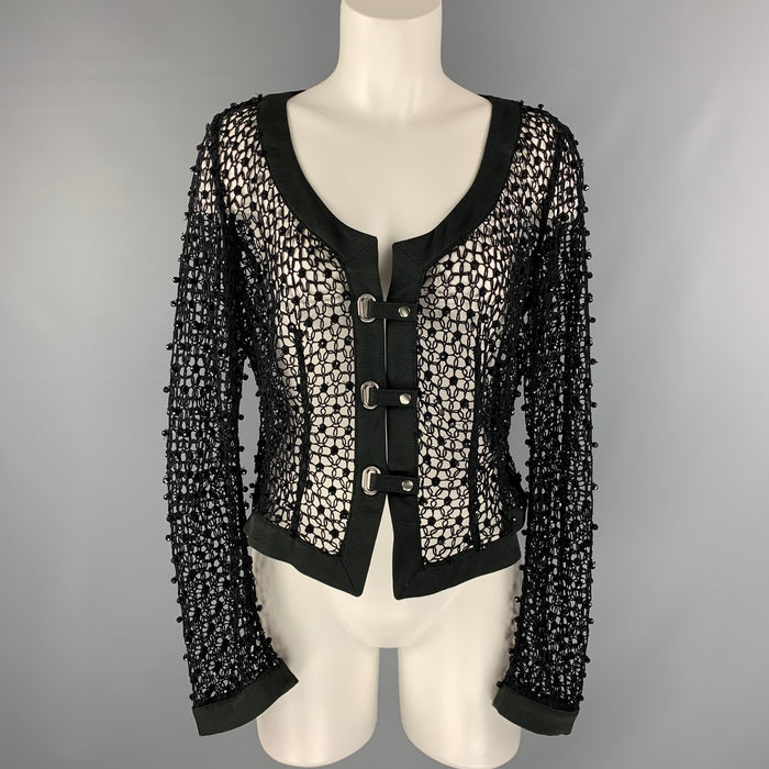 ARMANI COLLEZIONI Talla 10 Chaqueta negra de malla con cuello redondo