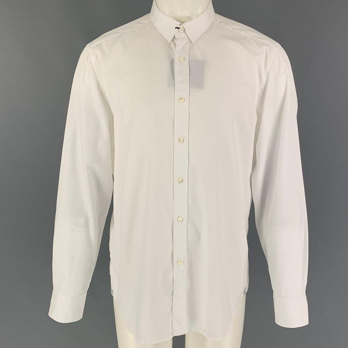 LANVIN Size M White Cotton Raw Edge Long Sleeve Shirt