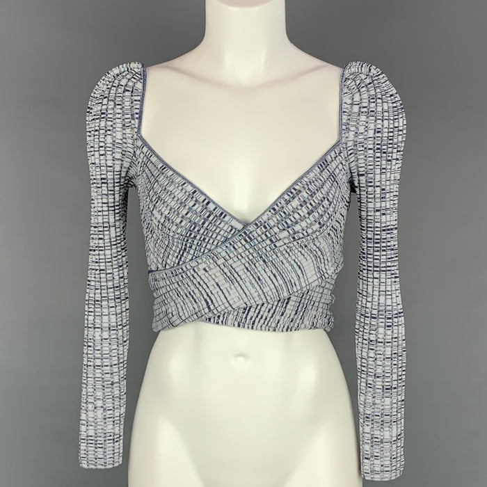 SELF-PORTRAIT SS 21 Size S Blue & Grey Viscose Blend Marbled Crossover Casual Top