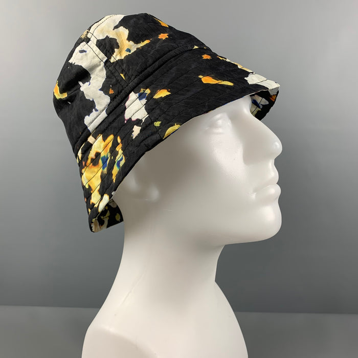 DRIES VAN NOTEN Size S Black Multi-Color Bleach Tie-Dye Nylon Bucket Hat