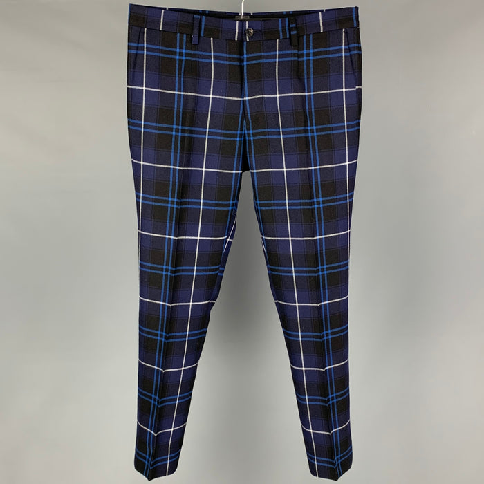 VERSACE Size 32 Navy Black White Plaid Wool Zip Fly Dress Pants