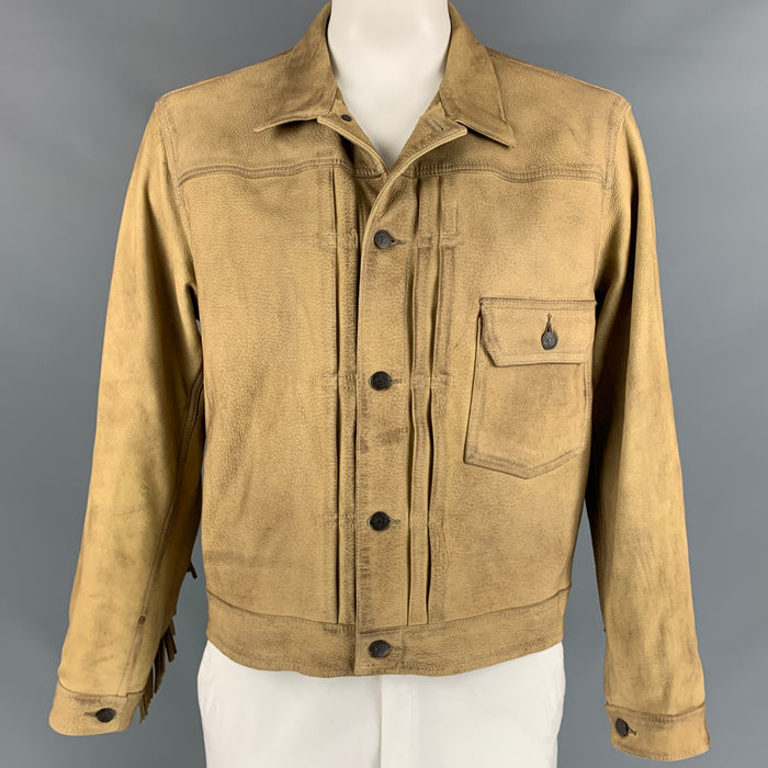 RRL by RALPH LAUREN Size XL Beige Deerskin Leather Western Fringe Jacket