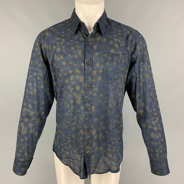 DRIES VAN NOTEN Size M Blue Abstract Floral Cotton Button Up Long Sleeve Shirt