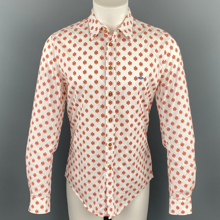 VIVIENNE WESTWOOD MAN Size M White & Brown Textured Cotton Long Sleeve Shirt