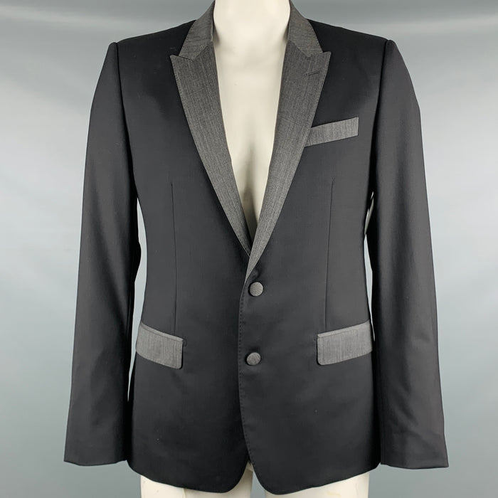 DOLCE & GABBANA Size 42 Black Grey Wool Blend Sport Coat