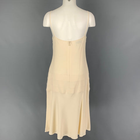 CHANEL Size 10 Cream Acetate Viscose Spaghetti Straps Dress