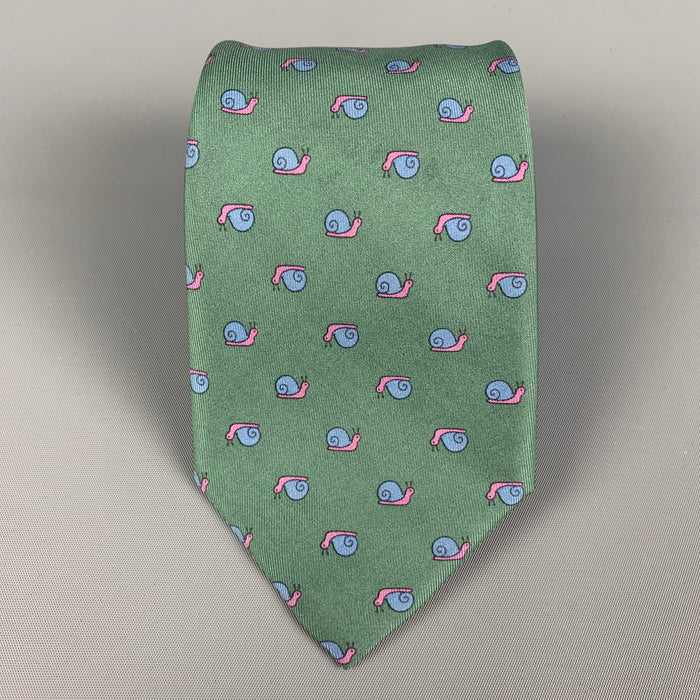HERMES 7207 UA Green Blue Snails Silk Tie