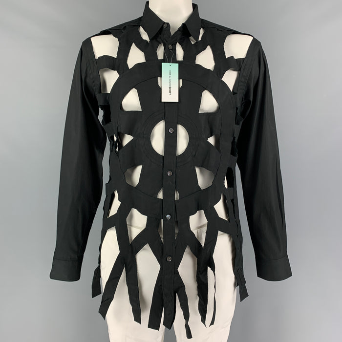COMME des GARCONS SHIRT Size XL Black Cut Out Cotton Long Sleeve Shirt
