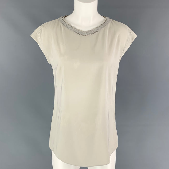BRUNELLO CUCINELLI Size M Grey Rayon Blend Rhinestones Sleeveless Blouse