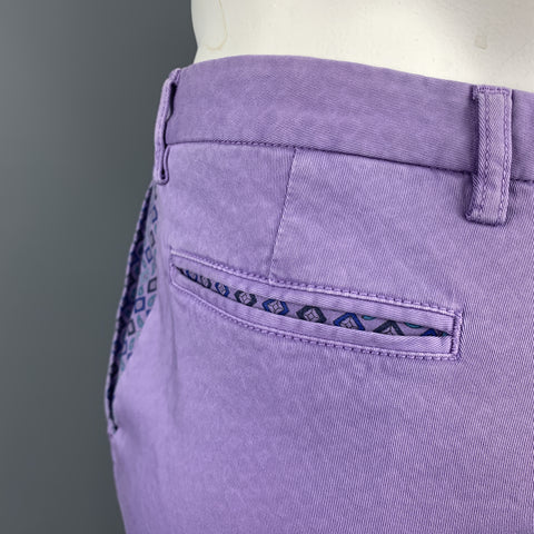 ETRO Size 34 x 34 Print Lavender Cotton Blend Zip Fly Casual Pants