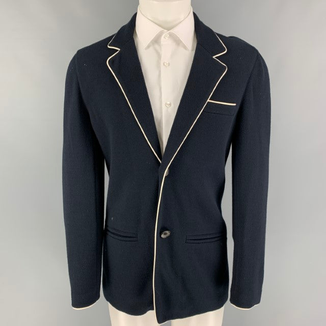 GIORGIO ARMANI Size 40 Navy White Cotton Blend Sport Coat