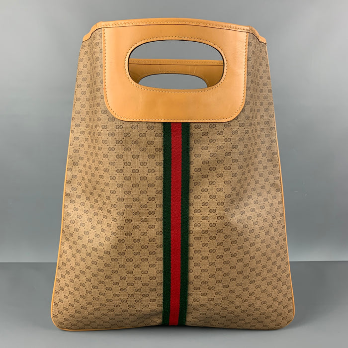 GUCCI Tan Red Green Monogram Canvas Leather Bag
