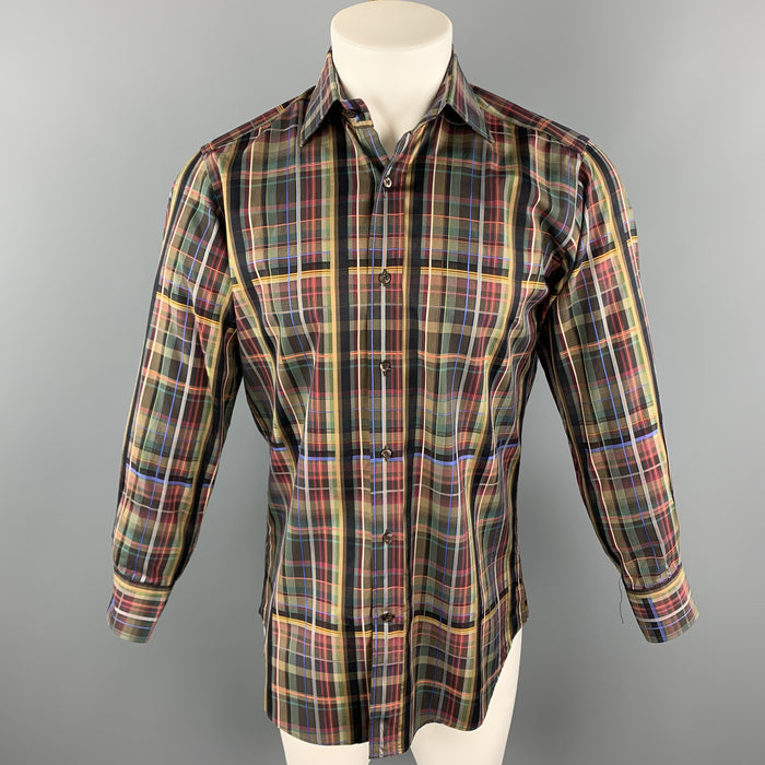 ETRO Size S Multi-Color Plaid Cotton Button Up Long Sleeve Shirt