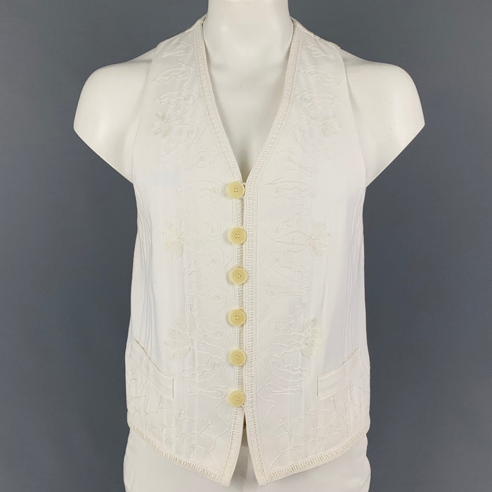 DOLCE & GABBANA Size 42 White Embroidery Cotton Buttoned Vest