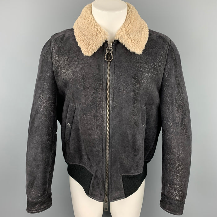 NEIL BARRETT Size L Black Textured Lambskin Zip Up Jacket