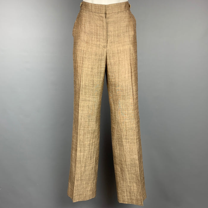 OSCAR DE LA RENTA Size 10 Brown & Cream Woven Dress Pants