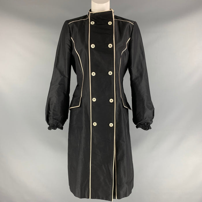CAROLINA HERRERA Size 12 Black White Cotton & Silk Coat
