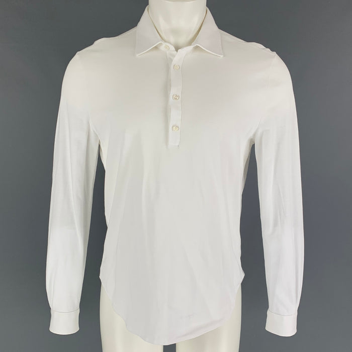 LORO PIANA Size M White Cotton Long Sleeve Polo