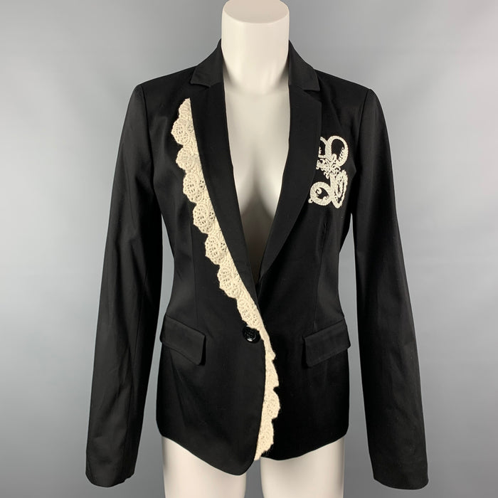 LOVE MOSCHINO Size 6 Black & White Acetate / Cotton Jacket