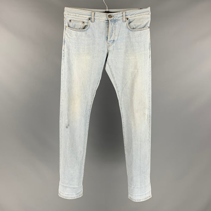 SAINT LAURENT Size 33 Light Blue Cotton Elastane Button Fly Jeans