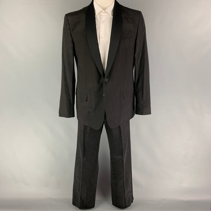 Vintage GIANNI VERSACE Deadstock Size 44 Black Pattern Cotton Blend Shawl Collar Tuxedo Suit