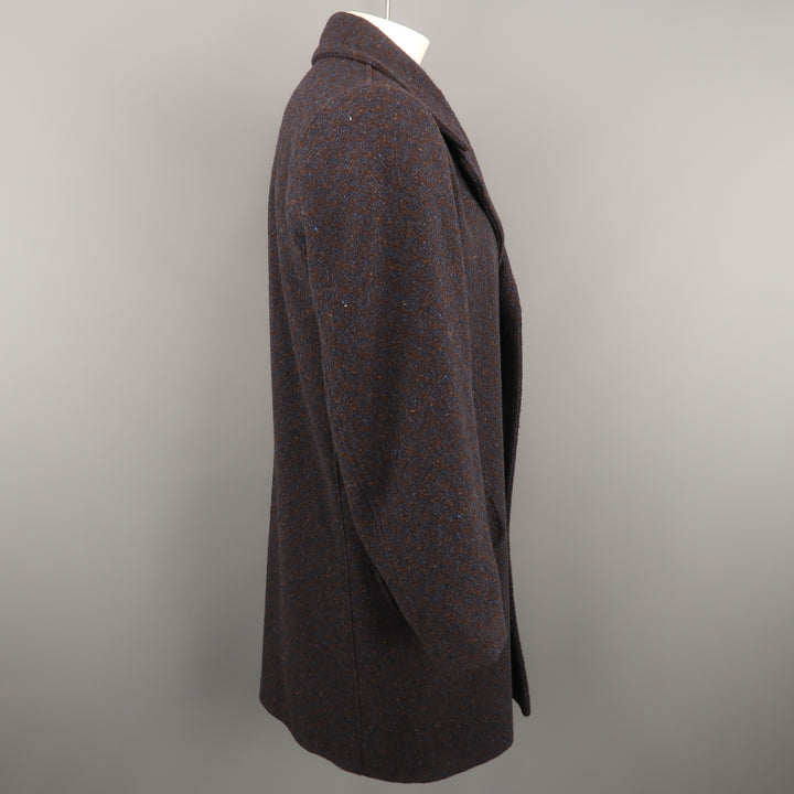 FRANK LEDER Size M Navy & Brown Heather Wool Notch Lapel Oversized Coat