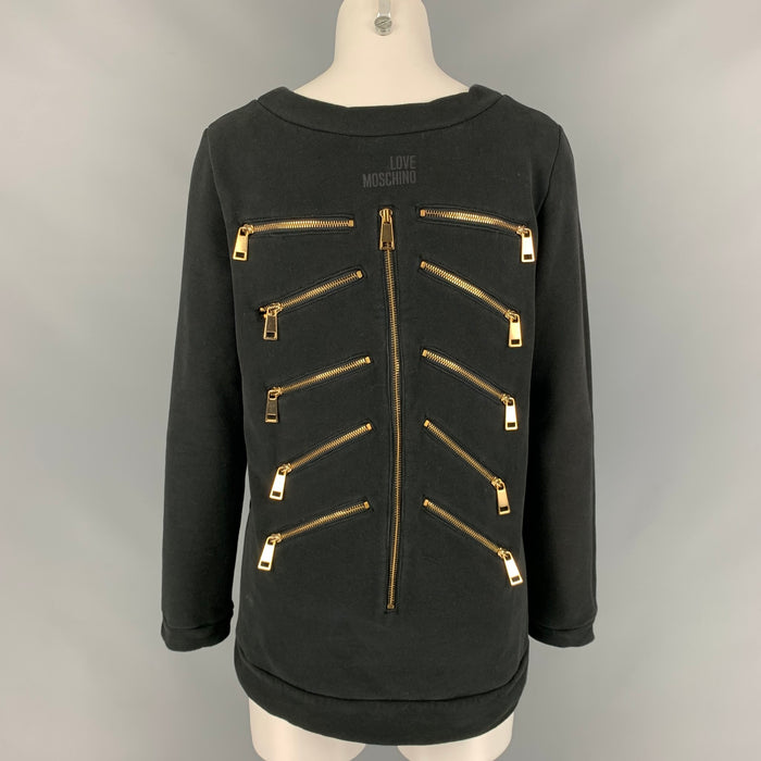 LOVE MOSCHINO Size 6 Black Cotton / Polyester Brass Zippers Scoop Neck Pullover
