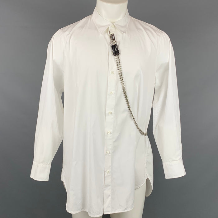 DSQUARED2 Size S White Applique Cotton Button Up Long Sleeve Shirt