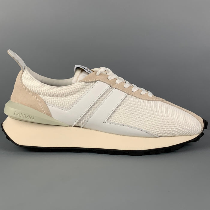 LANVIN Size 9 White Mixed Materials Nylon Lace Up Sneakers