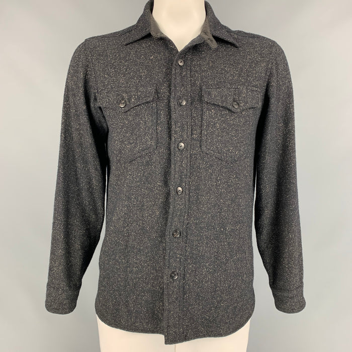 RRL by RALPH LAUREN Size M Black & Oatmeal Heather Wool Blend Long Sleeve Shirt