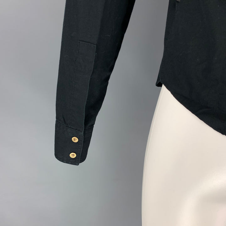 VERSACE JEANS COUTURE Taille M Chemise à manches longues en coton noir avec boutons-pression