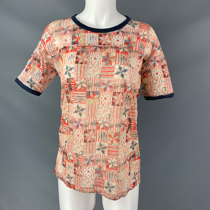 ISABEL MARANT Americana Size M Cream Red & Blue Linen T-Shirt