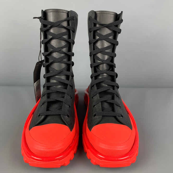 RAF SIMONS x ADIDAS SS 19 Size 9 Black Red Rubber Detroit High Boots