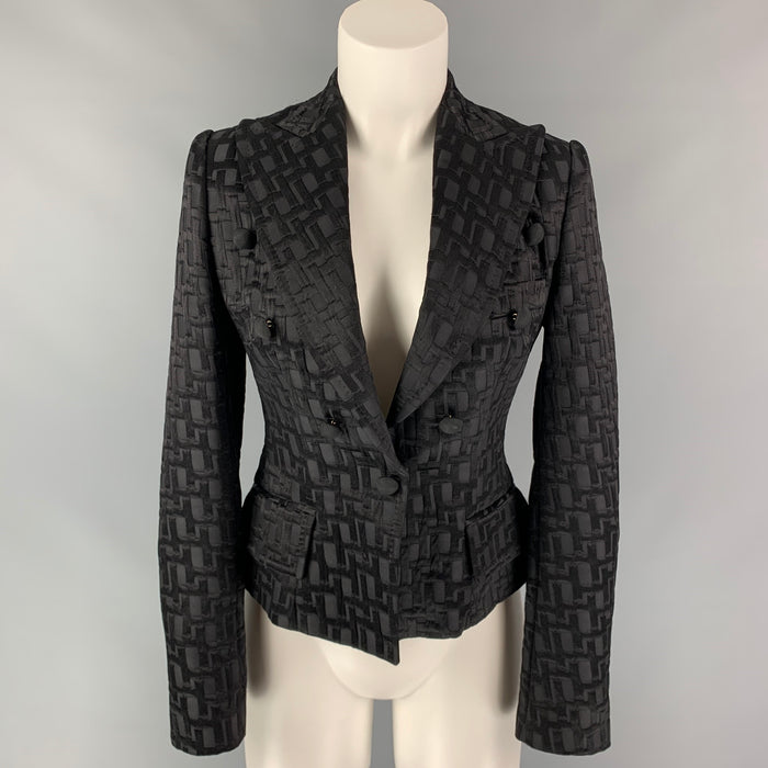 DOLCE & GABBANA Talla 4 Chaqueta texturizada de nailon / seda jacquard negra