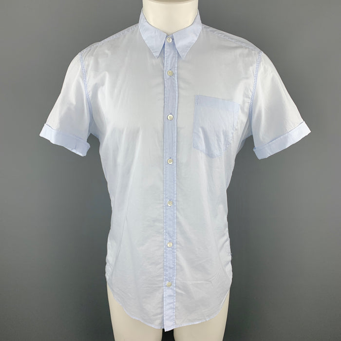 DRIES VAN NOTEN Size M Light Blue Cotton Button Up Patch Pocket Cuffed Short Sleeve Shirt