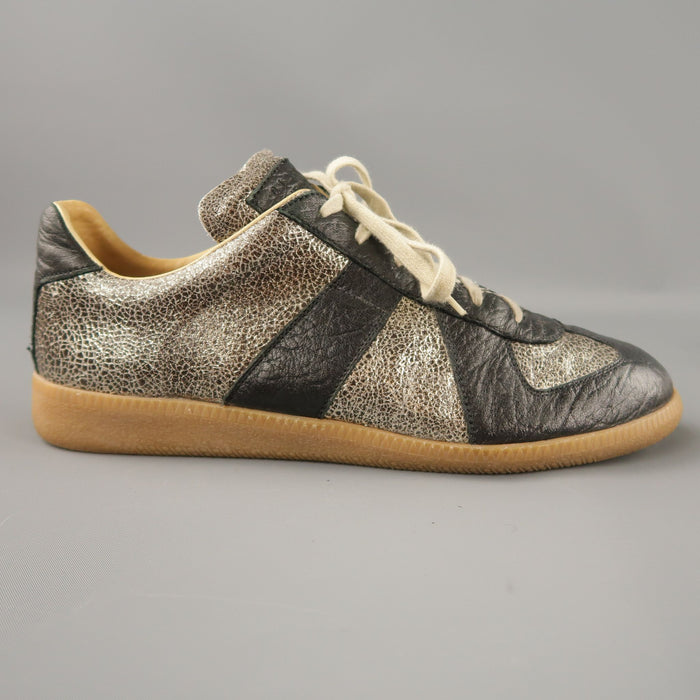 MAISON MARTIN MARGIELA Size 7 Black & Silver Low Top 'Replica' Sneakers