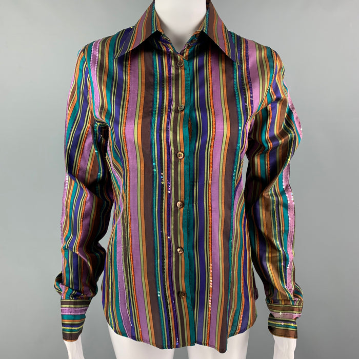 ETRO Size 8 Purple Multi-Color Silk Sequined Blouson Dress Top