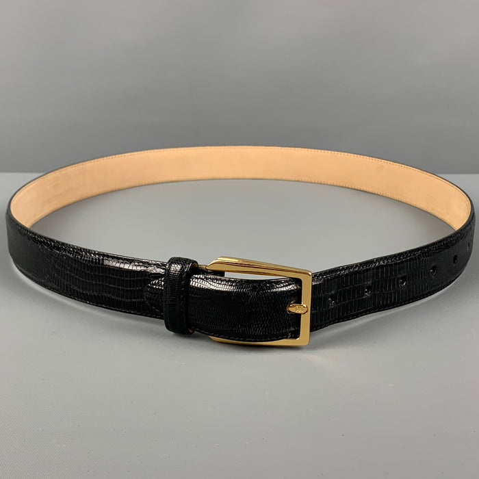 BALLY Size 36 Black Textured Lizard Belt