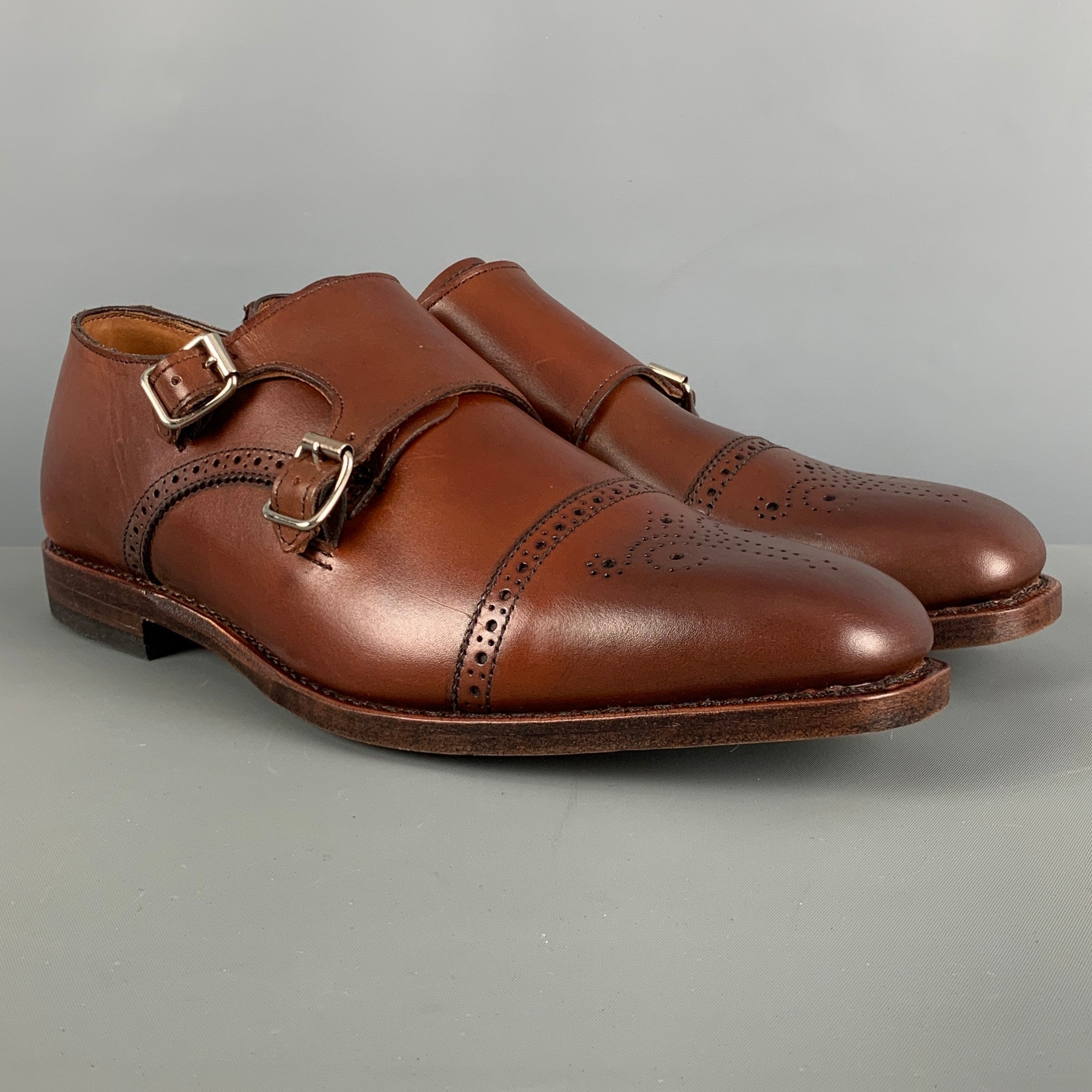 ALLEN EDMONDS Size 10 Brown Perforated Leather Double Monk  display picture 1