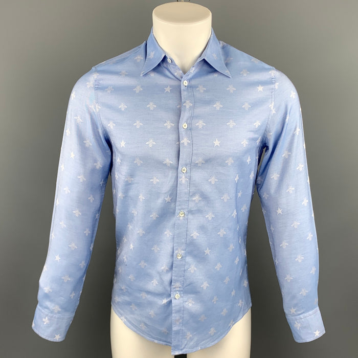 GUCCI Size XS Light Blue Jacquard Cotton Button Up Long Sleeve Shirt