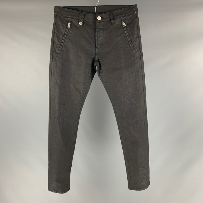 ALEXANDER MCQUEEN Size 32 Black Studded Coated Denim Button Fly Jeans