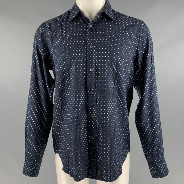 PAUL SMITH Talla M Camisa de manga larga de algodón con lunares blancos y azul marino