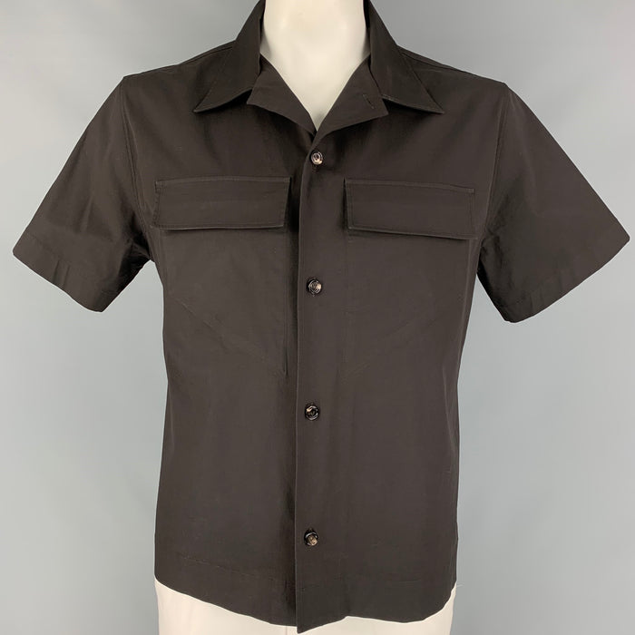 BOTTEGA VENETA Size 43 Black Cotton Short Sleeve Shirt