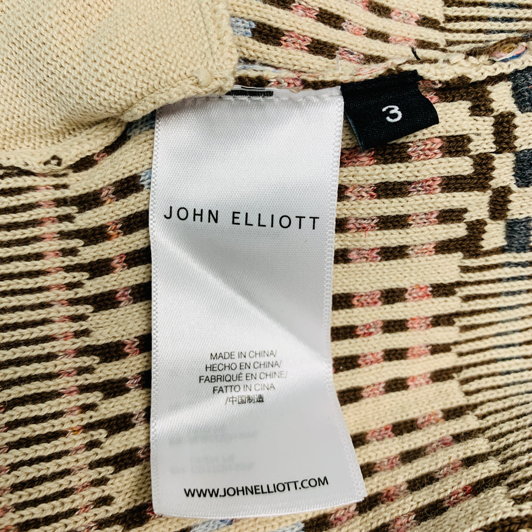 JOHN ELLIOTT Size L Khaki Brown Black Textured Cotton Linen Hoodie Pullover