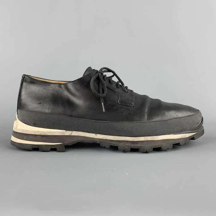 DRIES VAN NOTEN Size 11 Black Mixed Materials Leather Track Sole Lace Up