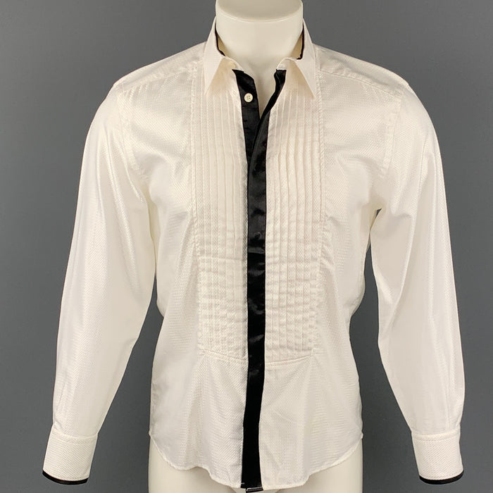 VERSACE COLLECTION Trend Size M White & Black Pleated Viscose / Cotton Long Sleeve Shirt