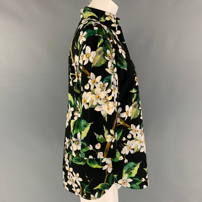 DOLCE & GABBANA Camisa con botones de algodón floral verde negro talla 4
