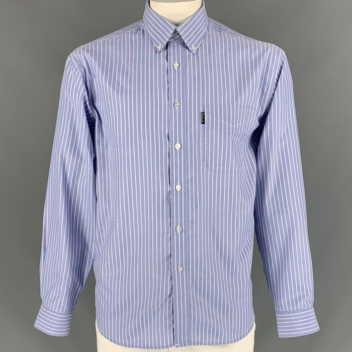 PAUL SMITH Talla XL Camisa de manga larga con botones de algodón a rayas blancas y azules