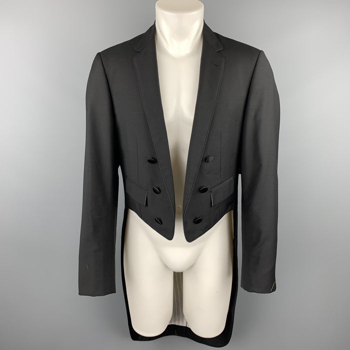 BLACK FLEECE Size 42 Black Wool Open Front Tail Coat