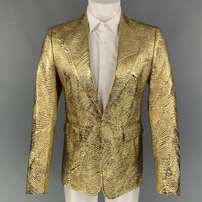 DSQUARED2 Size 40 Gold Jacquard Polyester Blend Peak Lapel Sport Coat